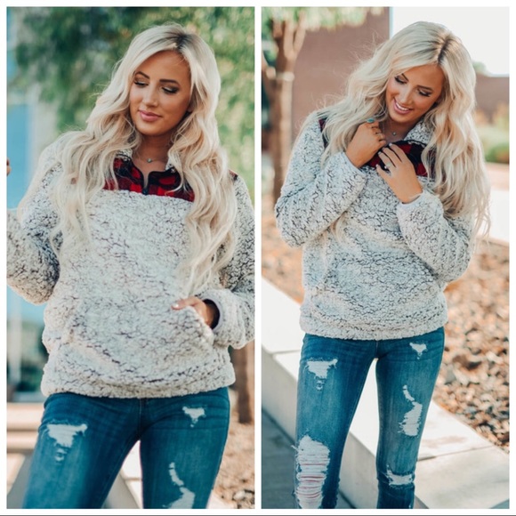 SUPER SOFT BUFFALO PLAID SHERPA HALF ZIP PULLOVER - Picture 3 of 3